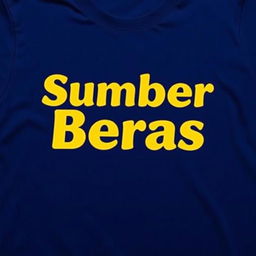 A dark blue t-shirt with the text "Sumber Beras" prominently displayed on the front