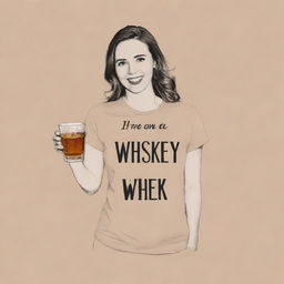 A casual t-shirt design featuring the joke 'I'm on a whiskey diet. I've lost three days already.' Stylish, fun and quirky - suitable for all genders. The text is coupled with relevant, simple, light-hearted graphics.