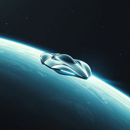 a futuristic flying car soaring through the vastness of space, with the planet Earth visible in the background