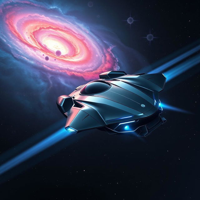 A futuristic flying car soaring through the vast expanse of space, gliding smoothly past vibrant nebulae and distant stars