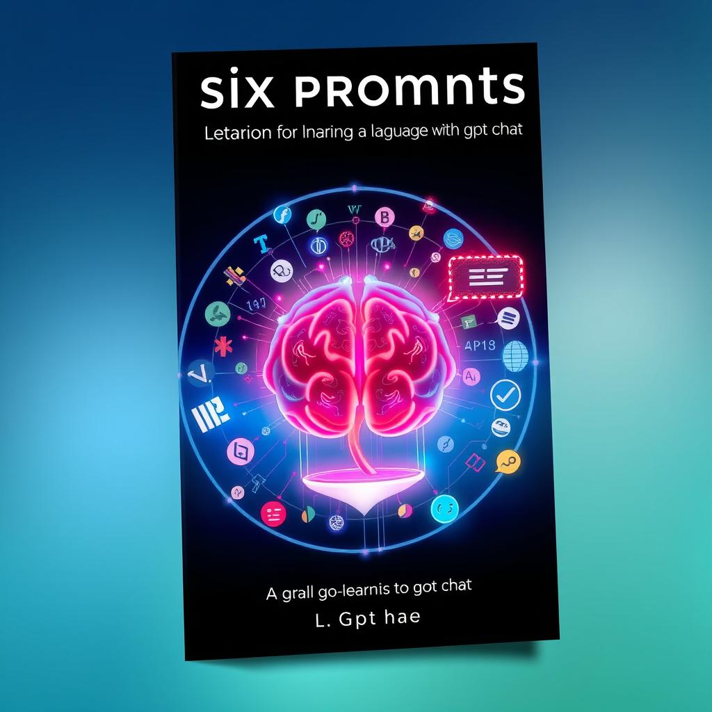 A captivating cover for an e-book titled "Six prompts for learning a language with gpt chat"