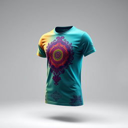 A stylish t-shirt with a modern design, featuring a vibrant color palette and intricate patterns