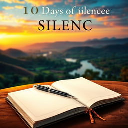 A detailed book cover titled "10 Days of Silence" featuring a serene and peaceful scene