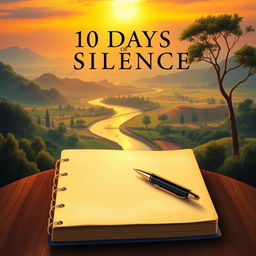 A detailed book cover titled "10 Days of Silence" featuring a serene and peaceful scene