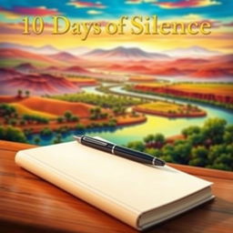 A detailed book cover titled "10 Days of Silence" featuring a serene and peaceful scene