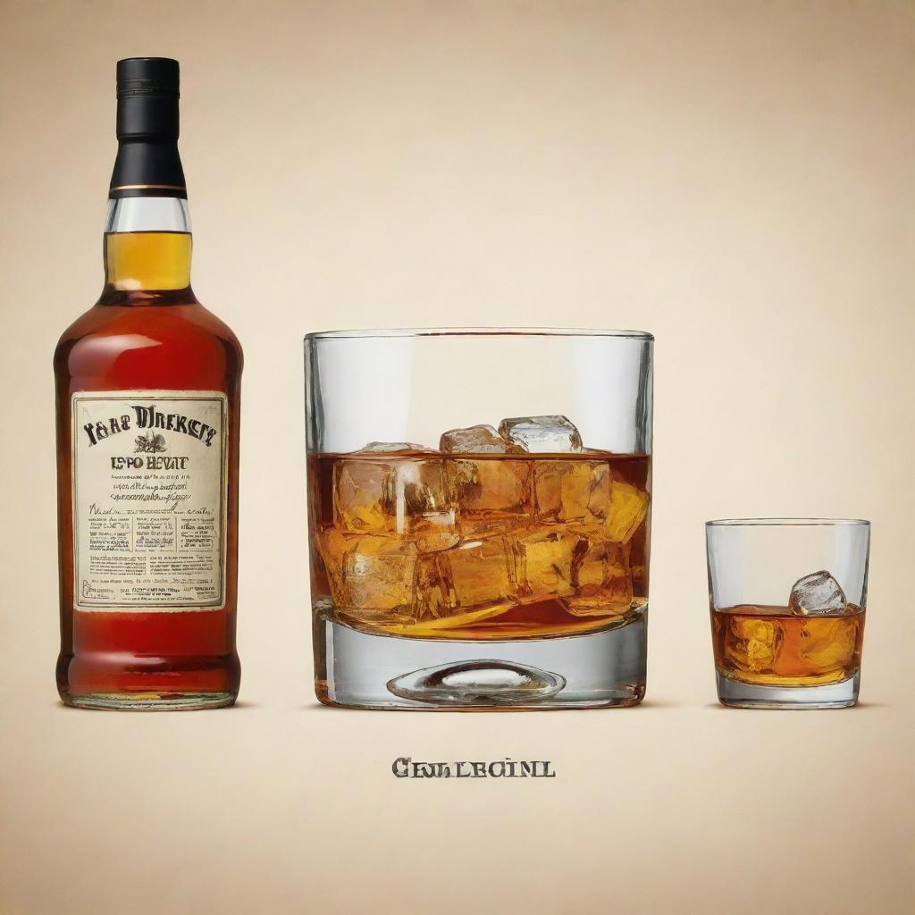 A humorous graphic composition with the joke 'I'm on a whiskey diet. I've lost three days already', complemented by playful and striking whiskey-related images.