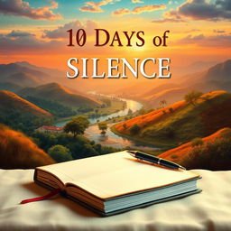 A detailed book cover titled "10 Days of Silence" featuring a serene and peaceful scene