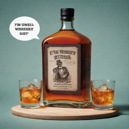 A humorous graphic composition with the joke 'I'm on a whiskey diet. I've lost three days already', complemented by playful and striking whiskey-related images.