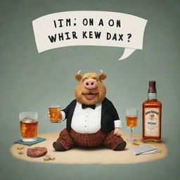 A humorous graphic composition with the joke 'I'm on a whiskey diet. I've lost three days already', complemented by playful and striking whiskey-related images.