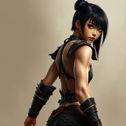 Chinese girl with a fierce, intense expression, featuring short, two-tone bob-style hair