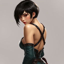 Chinese girl with a fierce, intense expression, featuring short, two-tone bob-style hair