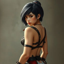 Chinese girl with a fierce, intense expression, featuring short, two-tone bob-style hair