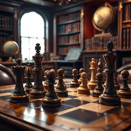 A chessboard displaying a King's Gambit opening in progress, with elegantly carved wooden chess pieces