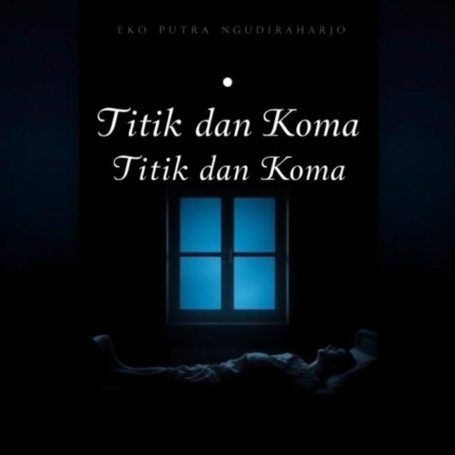 A dramatic and symbolic book cover for the novel 'Eko Putra Ngudiraharjo' titled 'Titik dan Koma'