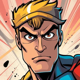 A dynamic and animated style superhero portrait, featuring a close-up of a determined hero's face