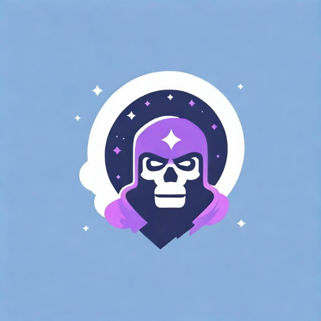 Design a striking and enticing logo for a Brawl Stars gaming channel, incorporating symbolic elements of the game such as character silhouettes, stars, and fiery explosions, predominantly in shades of purple and blue.