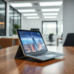 A sleek and modern Microsoft Surface Pro displayed on a wooden desk