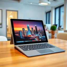 A sleek and modern Microsoft Surface Pro displayed on a wooden desk