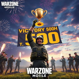 A celebratory moment in Warzone Mobile as a player reaches their 500th victory