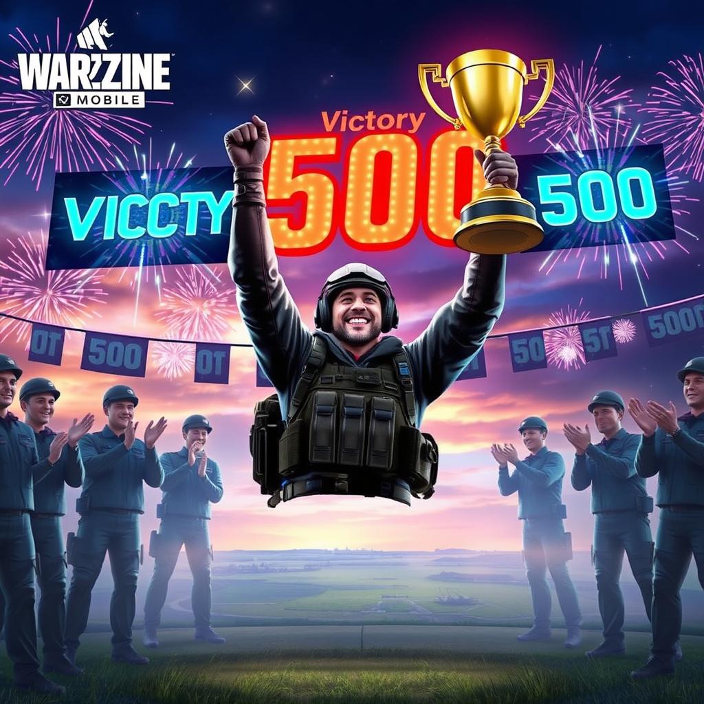 A celebratory moment in Warzone Mobile as a player reaches their 500th victory