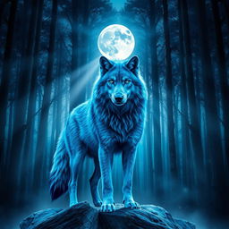 Book cover design featuring a majestic blue-furred wolf as the central figure