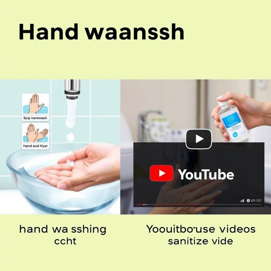 a clinical handwashing demonstration with soap and water, featuring detailed step-by-step visuals of proper handwashing techniques