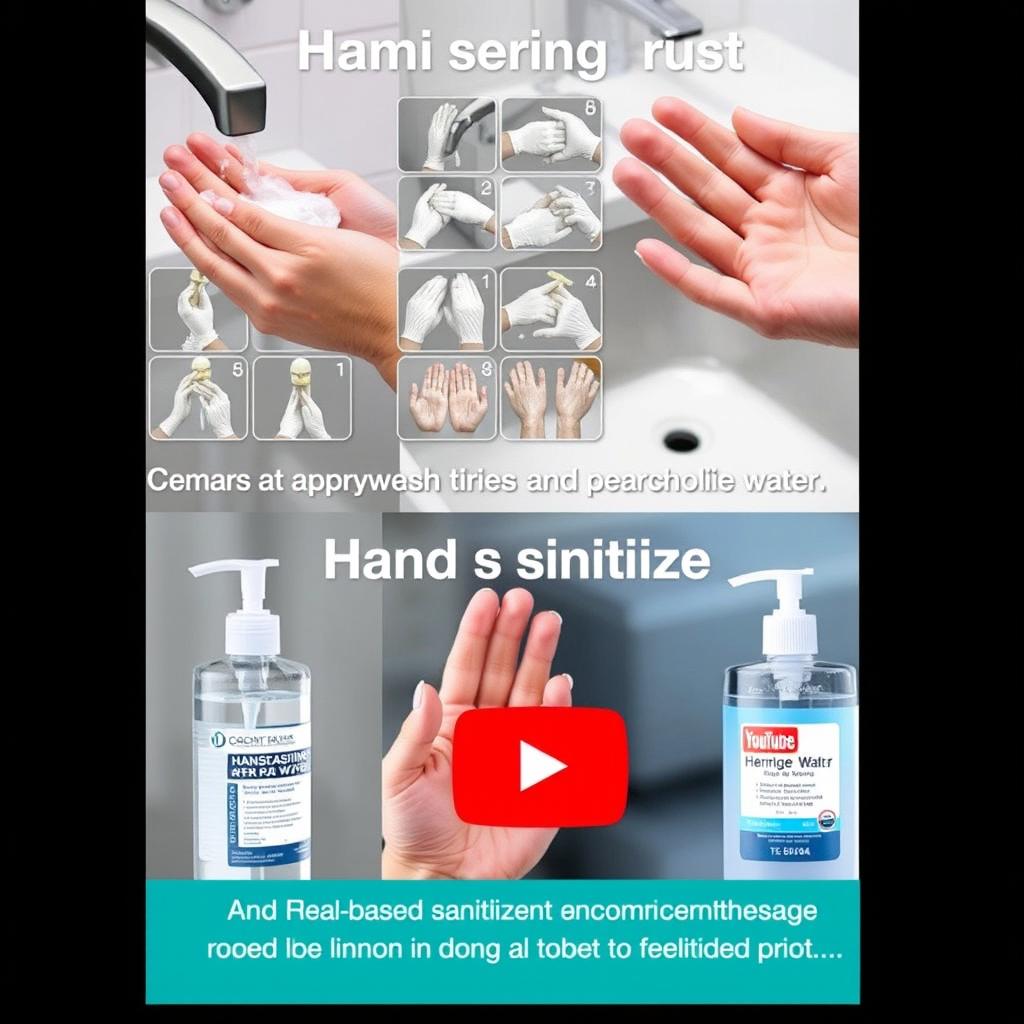 a clinical handwashing demonstration with soap and water, featuring detailed step-by-step visuals of proper handwashing techniques