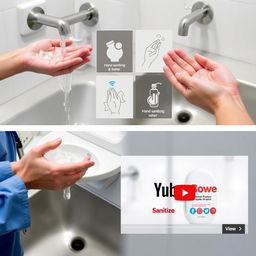 a clinical handwashing demonstration with soap and water, featuring detailed step-by-step visuals of proper handwashing techniques