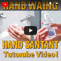 a thumbnail for a YouTube video featuring a clinical handwashing scene with soap and water on one side, showcasing detailed handwashing techniques