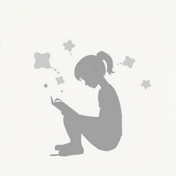 A silhouette of a 14-year-old girl sitting on the floor, deeply engrossed in reading a book, her posture relaxed and thoughtful