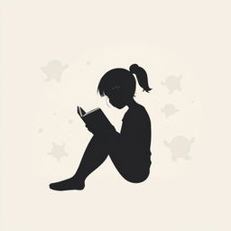 A silhouette of a 14-year-old girl sitting on the floor, deeply engrossed in reading a book, her posture relaxed and thoughtful