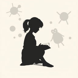 A silhouette of a 14-year-old girl sitting on the floor, deeply engrossed in reading a book, her posture relaxed and thoughtful