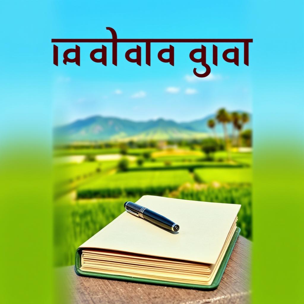 A detailed book cover featuring a serene and peaceful scene with a beautiful Indian landscape in the background