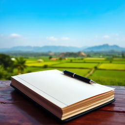 A detailed book cover featuring a serene and peaceful scene with a beautiful Indian landscape in the background