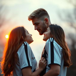 A romantic scene featuring a tall, athletic blonde football young star from Juventus with the likeness of Kenan Yildiz