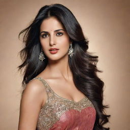 Generate a high-quality, striking image of the Bollywood actress Katrina Kaif in a reimagined glamorous and respectful manner.