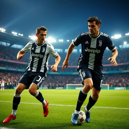 A captivating scene featuring Vlahovic Dusan and Kenan Yildiz, two athletic football stars, inside the Allianz Stadium