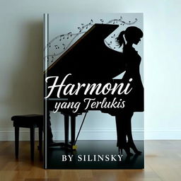 A novel cover featuring a creative and artistic background image of a male pianist seated at a grand piano, elegantly dressed, as musical notes flowing from the piano form the silhouette of a girl standing beside him