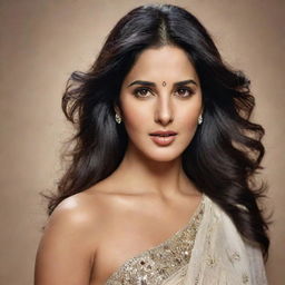 Generate a high-quality, striking image of the Bollywood actress Katrina Kaif in a reimagined glamorous and respectful manner.