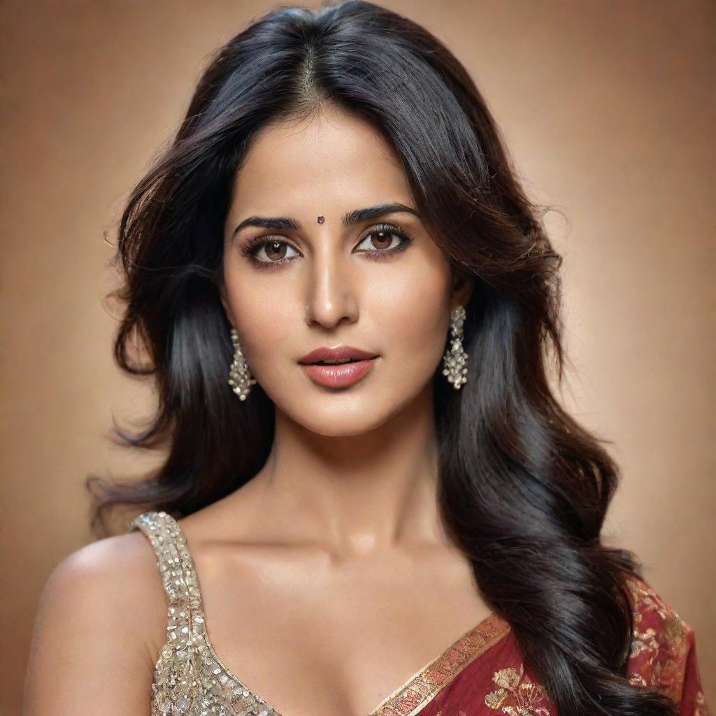 Generate a high-quality, striking image of the Bollywood actress Katrina Kaif in a reimagined glamorous and respectful manner.