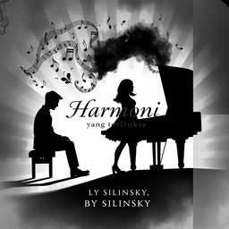 A novel cover featuring an imaginative background illustration of a male pianist elegantly seated at a grand piano