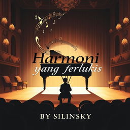 A novel cover featuring a sophisticated background illustration of a male pianist seated at a grand piano during a recital