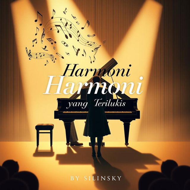 A novel cover design sized at 13 cm × 19 cm, featuring a beautifully crafted illustration of a male pianist seated at a grand piano during a recital