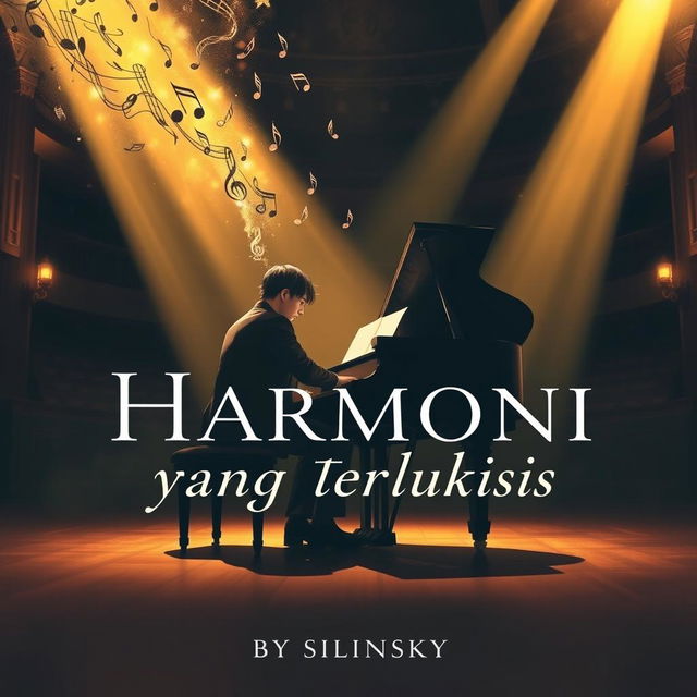 A novel cover depicting a refined illustration of a male pianist seated at a grand piano during a recital