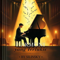 A novel cover depicting a refined illustration of a male pianist seated at a grand piano during a recital