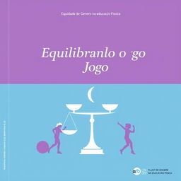 Journal cover design with a lilac and blue color scheme, featuring the theme 'Equilibrando o Jogo: Equidade de Gênero na Educação Física'