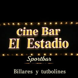 An elegant vintage cinema sign with the words "Cine Bar El Estadio" in large, bold letters