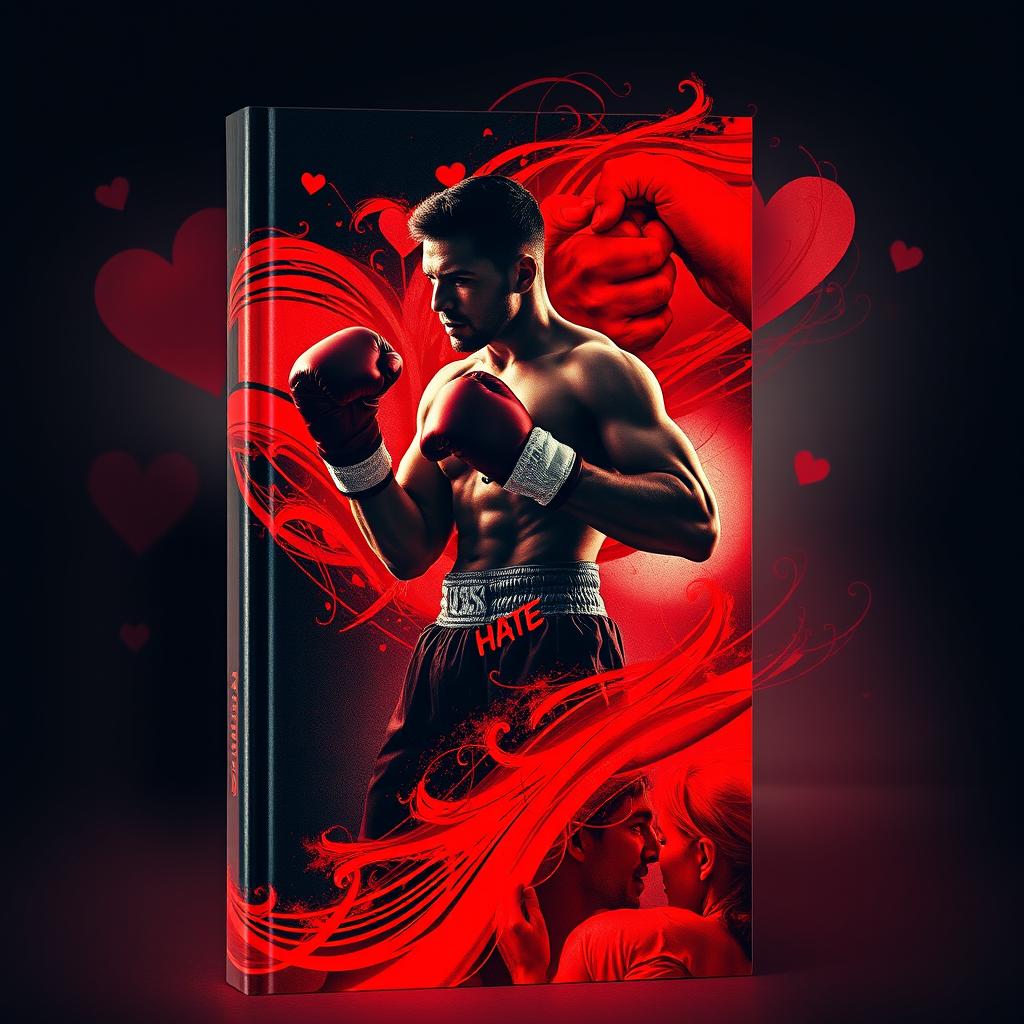 A captivating and dramatic book cover featuring a boxing theme intertwined with elements of love and hate