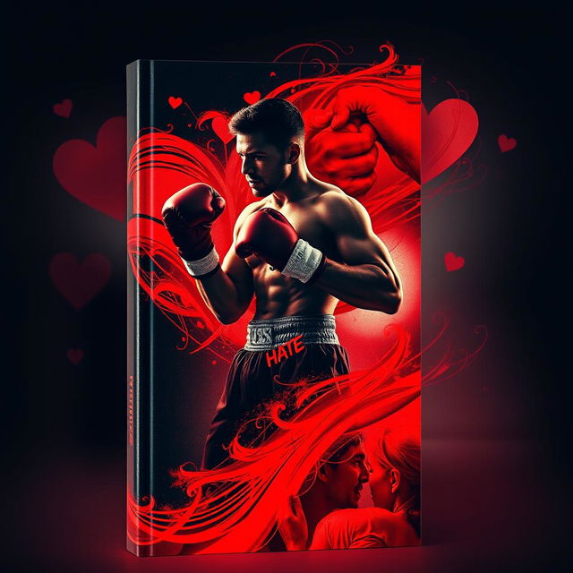 A captivating and dramatic book cover featuring a boxing theme intertwined with elements of love and hate