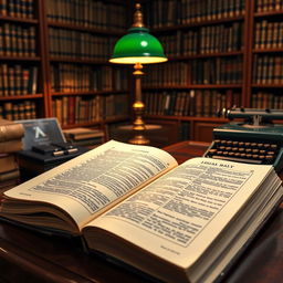 A detailed and comprehensive legal textbook, with a hardbound cover and gold embossed lettering, placed open on a wooden desk in a well-lit study environment